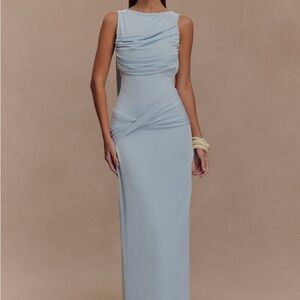 Meshki Powder Blue Ruched Maxi Dress